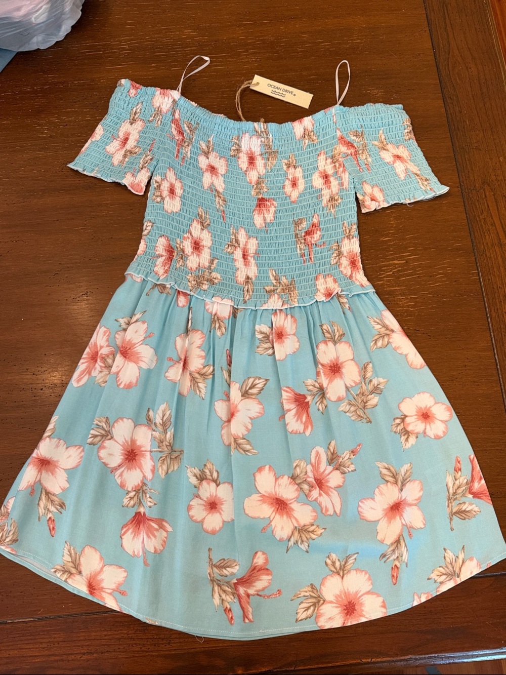 Ocean Drive Blue Floral Off-Shoulder Sundress
